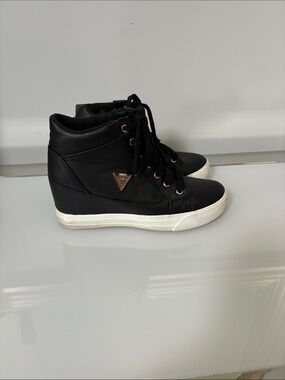 Guess Black High-Top Wedge Sneakers with White Sole
